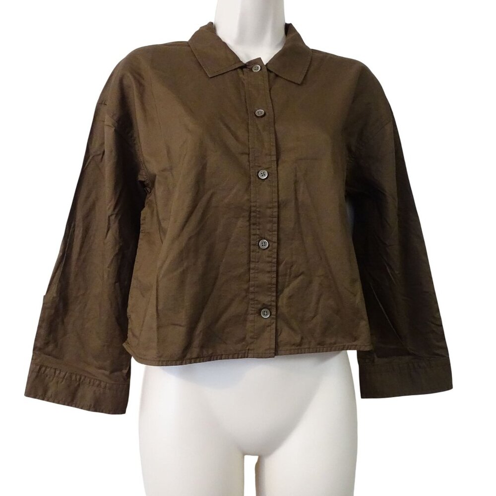 Everlane Woven Cotton PJ Top Women Size XXS Brown Chestnut Button Up Long Sleeve